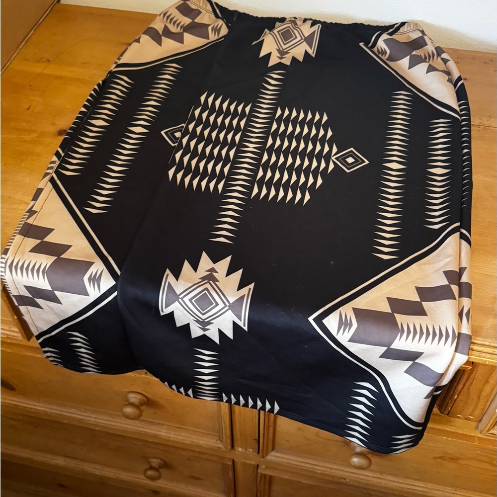 Western Geometric Aztec Patterned Black and Cream Skirt